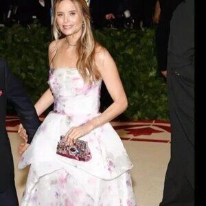 Monique Lhuillier Paris Collection Floral Jacquard Silk Long Ball Gown Dress